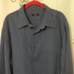 Alfani Dress Shirt Men's Size XXL BlueGrey/White Textured Stripes Long Sleeve